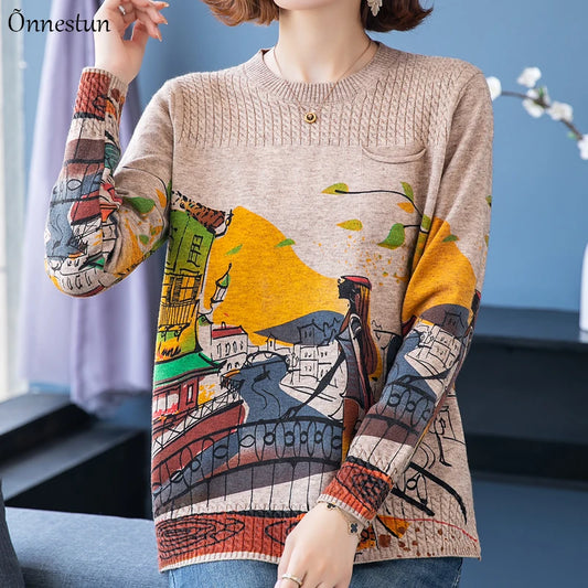 Print Women'S Sweaters Autumn Korean Fashion Women Clothing Pullover Long Sleeve Top Pull Femme Soft Sweater Women