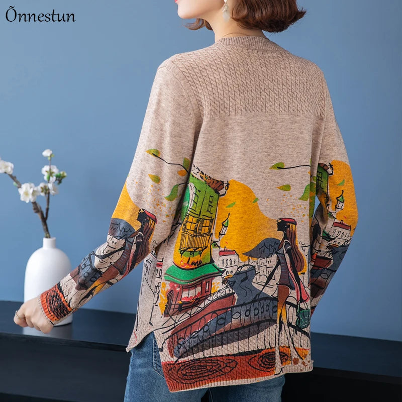 Print Women'S Sweaters Autumn Korean Fashion Women Clothing Pullover Long Sleeve Top Pull Femme Soft Sweater Women