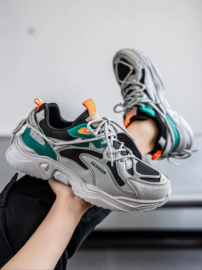 Men'S Colorblock Patchwork Sneakers, Lightweight Breathable Reflective Anti-Slip Sport Shoes, Fashion Casual Running Shoes for All Seasons, Fashionable Running Shoes, Athletic Shoes