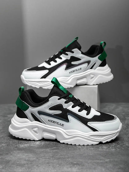 Men'S Colorblock Patchwork Sneakers, Lightweight Breathable Reflective Anti-Slip Sport Shoes, Fashion Casual Running Shoes for All Seasons, Fashionable Running Shoes, Athletic Shoes